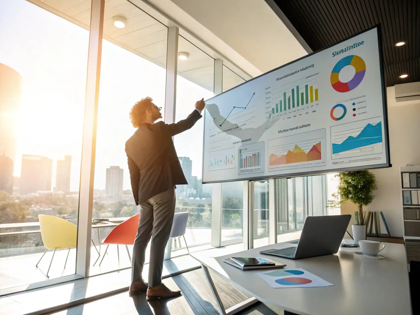 A coach guiding a client through digital transformation, using digital tools and strategies to expand their online presence and reach a wider audience.